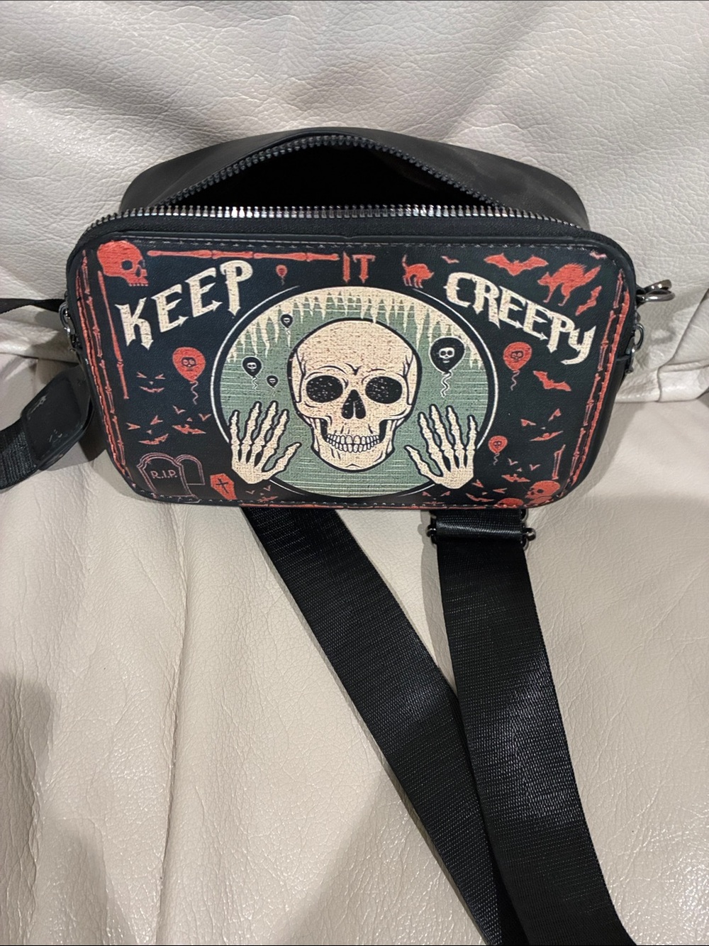 Keep It Creepy Skull Crossbody Bag - Black